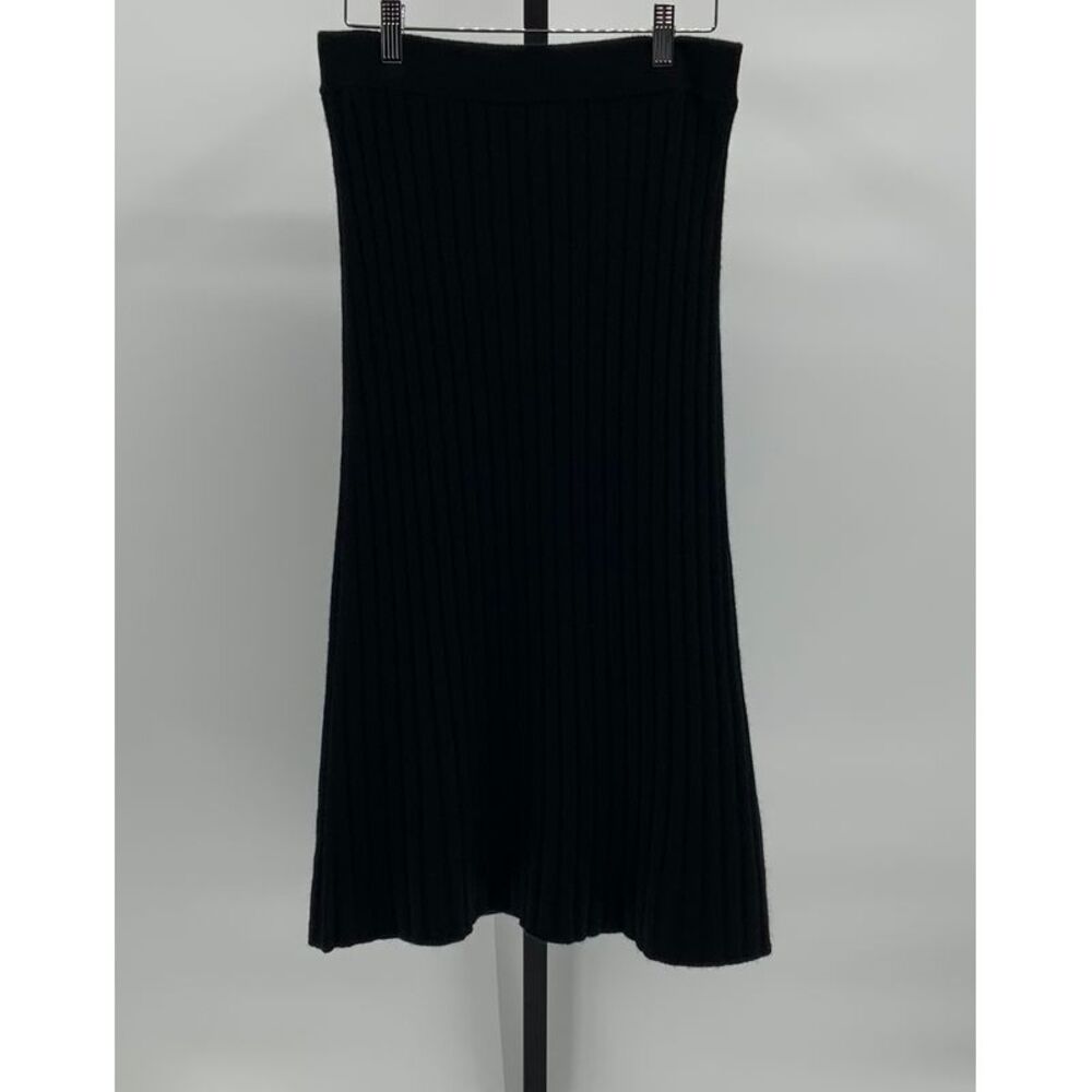 Quince Cashmere Black Ribbed Knit Midi Skirt